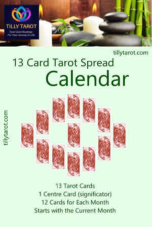 Work Career Calendar Tarot Reading by Tilly Tarot to forecast the Work and Career events for the year ahead.  This is the Tarot Cards spread layout for you.